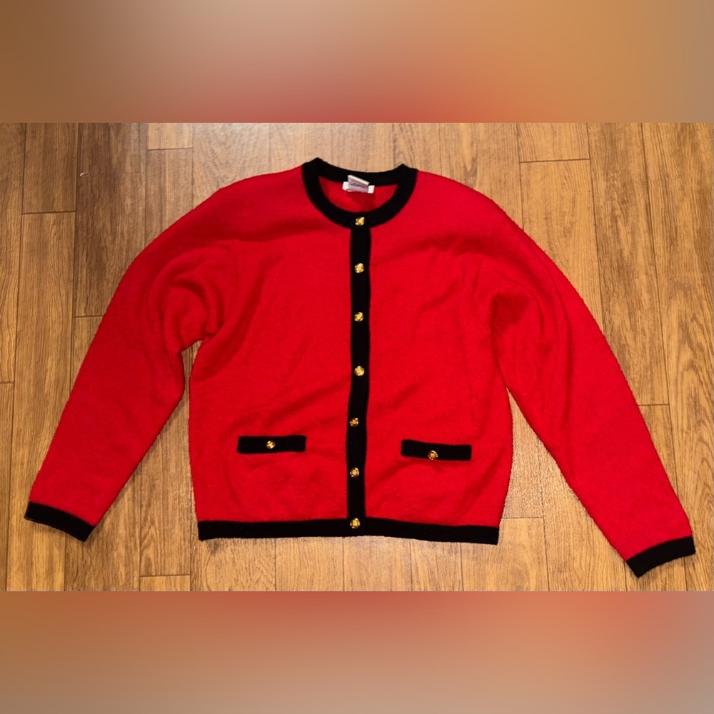 Vintage Talbots Wool Red Button Down Sweater With Gold Buttons large